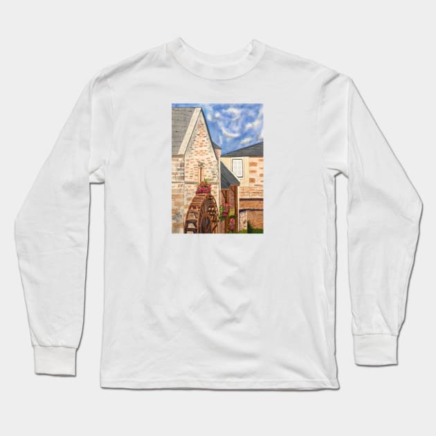 Old French Mill Watercolor Long Sleeve T-Shirt by artsytee